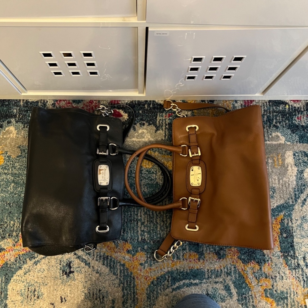 Two leather Michael Korn bags: Cognac and Black *EUC*